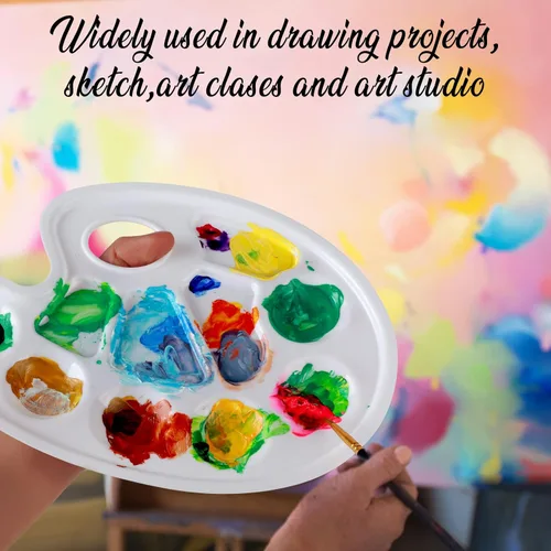 Vista 6 de FANDAMEI 20 paletas de bandejas de pintura ovaladas, paleta de bandeja de pintura de plástico, paletas de pintura con agujero para el pulgar