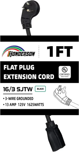 Vista 9 de Cable de extensión de enchufe plano para interiores, certificación UL, calibre 14, 3 pies, negro, 3 clavijas, resistente, cable de alimentación SJTW