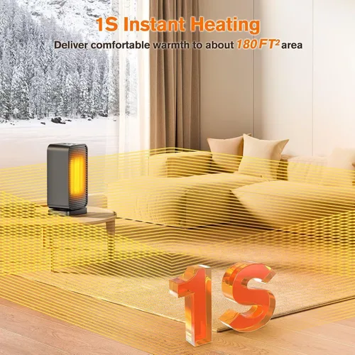 Vista 2 de Calentadores eléctricos portátiles para uso en interiores, mini calentador de espacio PTC de 1500 W con oscilación de 50 °, calentador portátil