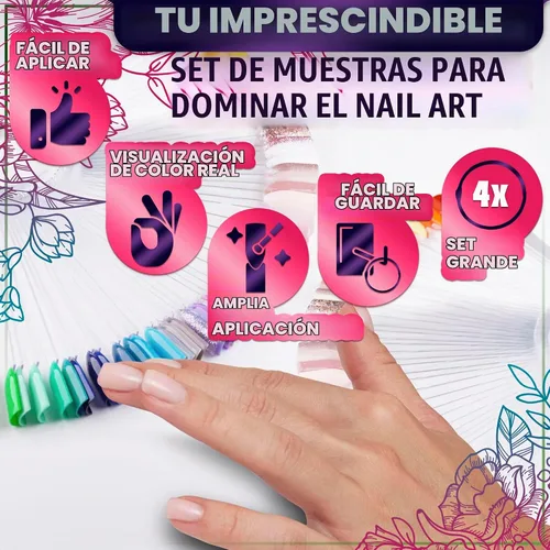 Vista 4 de 100 barras de muestra de uñas para esmalte de gel, acrílico, 2 anillos de metal 100 barras de esmalte de uñas acrílico transparente