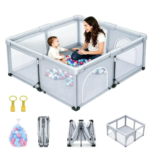 Vista 10 de Corralito plegable para bebé de 50 x 50 con alfombra, corral Gris oscuro