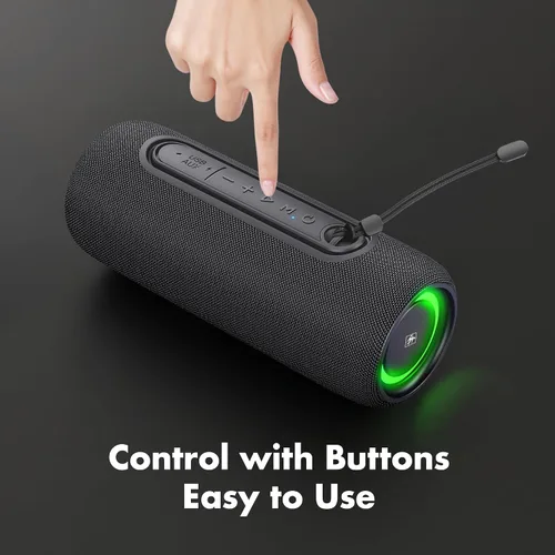 Vista 8 de Fisher Altavoces Bluetooth portátiles IPX5 impermeable altavoz, 14 W de potencia máxima estéreo Bluetooth altavoz, luces RGB, TWS, BT 5.3, micrófono