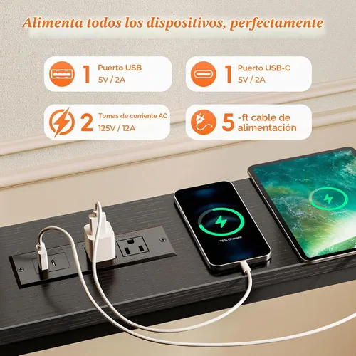 Vista 5 de SUPERJARE - Mesa de sofá de 79 pulgadas con 2 tomas de corriente y puertos USB-C, mesa consola estrecha de 5.9 pulgadas con almacenamiento, mesa