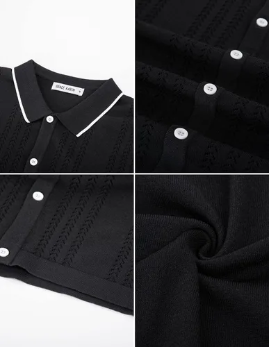 Vista 8 de GRACE KARIN Polo de punto transpirable para hombre, camisas con botones de bolos ahuecados