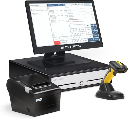 Vista 9 de Caja registradora profesional SmartPOS-129 todo en uno para pequeñas empresas, el paquete POS incluye: monitor de pantalla táctil de cajero