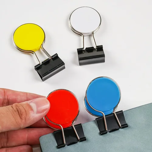 Vista 6 de Clips para papel, clips para carpeta, fácil agarre, colores surtidos, suministros de oficina (redondo)