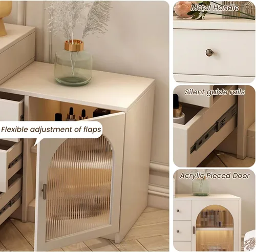 Vista 6 de Escritorio de tocador con espejo iluminado LED, mesa de maquillaje con cajón grande y gabinete, 3 modos de iluminación de brillo ajustable, tocador