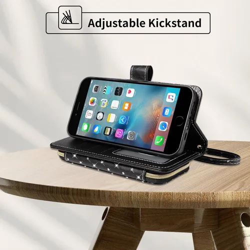 Vista 3 de Funda para teléfono iPhone 6 6S con cremallera y protector de pantalla con protector de pantalla, correa de cordón cruzado, ranura para iPhone 6 Six