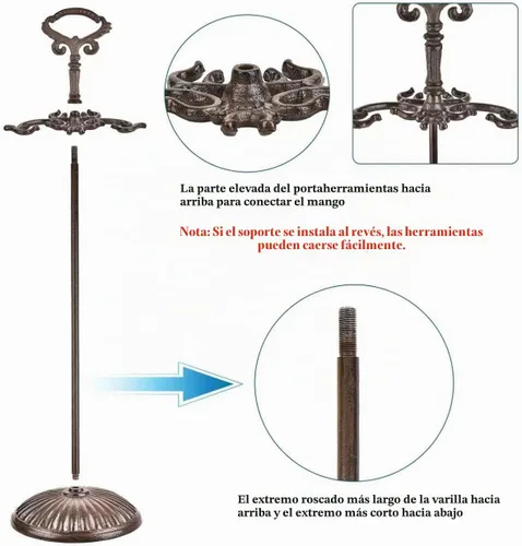Vista 4 de Sungmor Juego de herramientas de chimenea de hierro fundido resistente, 5 herramientas de fuego con soporte, accesorios de chimenea para estufa