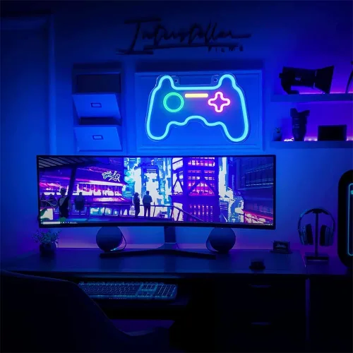 Vista 2 de Letreros LED de neón, con forma de gamepad para decoración de habitación de jugadores, decoración de pared de dormitorio, letrero de neón
