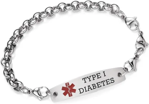 Vista 7 de Brazaletes de alerta médica ajustables de 7.5" a 9" para mujer/hombre, de acero inoxidable, intercambiables Cadena de bloque