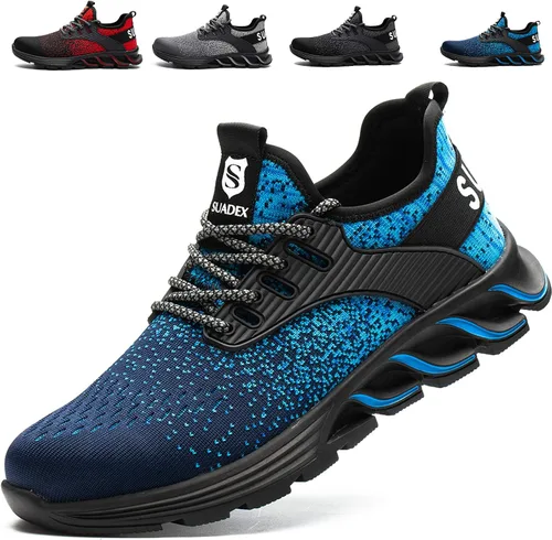 Vista 37 de SUADEX Zapatos deportivos con punta de acero para hombres y mujeres, indestructibles, ligeros, cómodos, antideslizantes, puntera compuesta