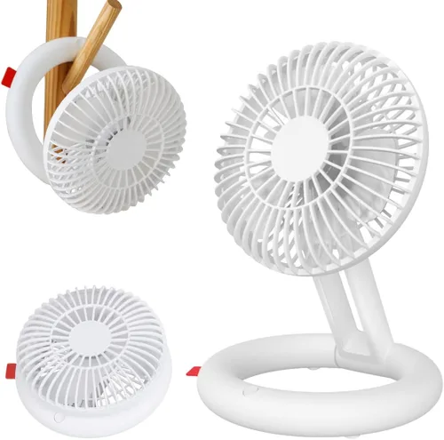 Vista 10 de Ventilador de escritorio plegable, ventilador de techo recargable USB con base de anillo, mini ventilador portátil silencioso de mesa