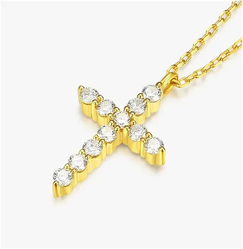Vista 2 de RONALREL Collar con colgante de cruz de moissanita y diamante de oro blanco de 14 quilates, diseño atemporal inspirado en la fe, regalo de joyería