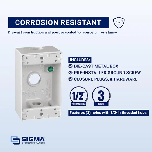 Vista 3 de SIGMA ENGINEERED SOLUTIONS 14250WH Caja de Salida Eléctrica de Metal, Resistente a la Intemperie, Protector de Enchufe y Receptáculo de Montaje