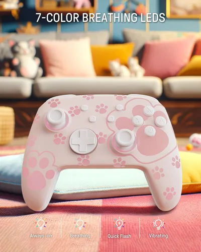 Vista 3 de FUNLAB Patrón luminoso Firefly Switch Pro Controlador inalámbrico con 7 colores LED PaddleTurbo, mando a distancia Bluetooth compatible