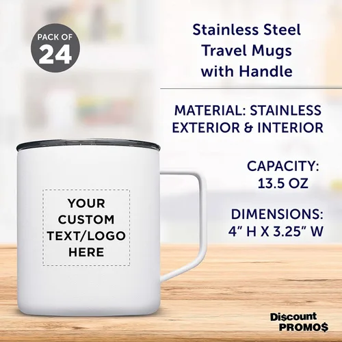 Vista 4 de Kenai - Tazas de viaje personalizadas con recubrimiento en polvo, 13.5 onzas, juego de 24, paquete personalizado a granel, doble pared, perfectas