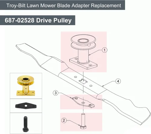 Vista 2 de Thaekuns 687-02528 Adaptador de cuchilla de cortacésped con polea, kit de adaptador de polea de transmisión de 0.984 in (1 pulgada) para MTD