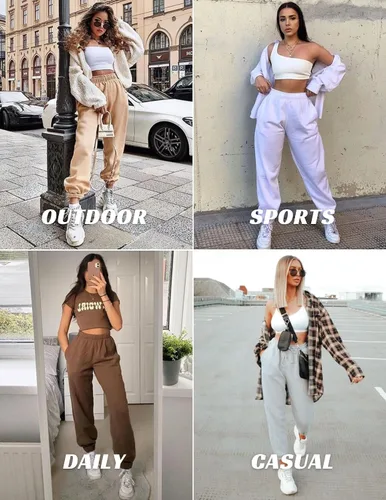 Vista 5 de Pinspark Pantalones deportivos con forro polar para mujer, para invierno y otoño, pantalones deportivos casuales holgados con bolsillos