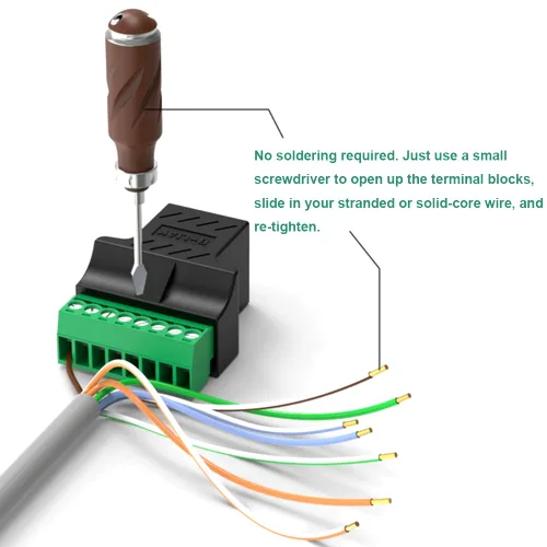Vista 6 de Adaptador de bloque de terminales de tornillo RJ45 hembra a 8 pines para Cat7 Cat6 Cat5 Extensor Ethernet CCTV UTP Digital DVR Internet, RJ45 8P8C