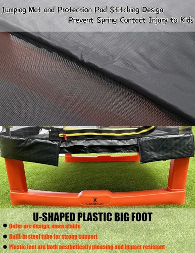 Vista 5 de Trampolín rectangular de 6.5 pies con columpio de baloncesto para escalada al aire libre para niños, trampolines de recreación con red de seguridad