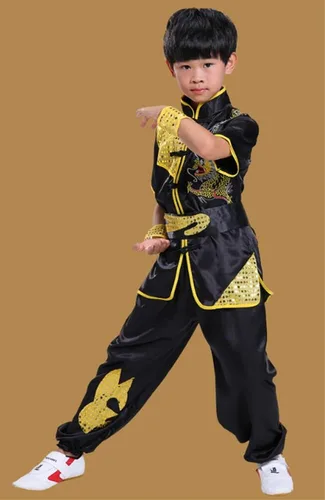 Vista 2 de Conjunto de uniforme chino de Kung Fu Maestro Tai Chi Dragón Chino para niños y niñas