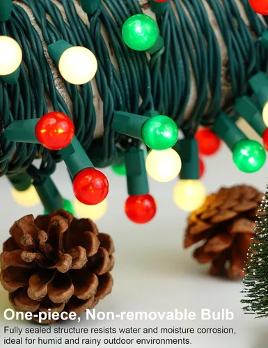 Vista 5 de Luces de Navidad para exteriores, 70 luces LED de 24 pies, color rojo, verde, blanco, luz de Navidad con bombillas perladas con certificación UL