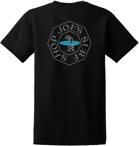 Vista 4 de Joe's Surf Shop - Camisetas de algodón pesado con gráficos en tamaño regular, grande y alto Logotipo de Longboard Ash / Sand