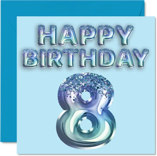 Vista 51 de Stuff4 Tarjeta de primer cumpleaños para niños, globo de fiesta con purpurina azul, tarjetas de feliz cumpleaños para niño de 1 año, nieto, hijo, 57