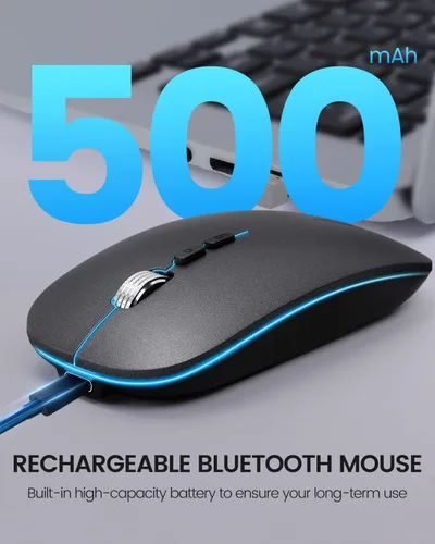 Vista 3 de Uineer Ratón Bluetooth LED, recargable Bluetooth inalámbrico (BT 5.1+2.4G), mouse silencioso para computadora portátil, MacBook, Windows, Mac