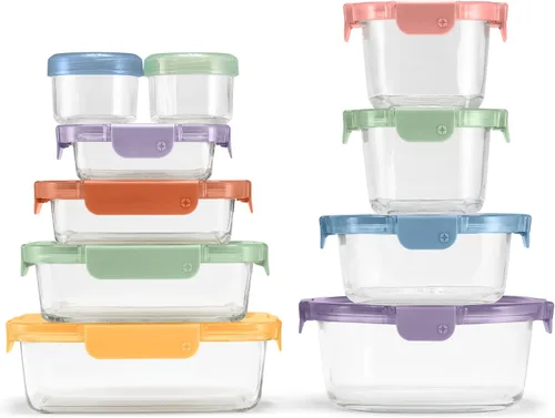 Vista 10 de Ello Color Lock Glass Meal Prep Sets Leak-Proof Glass Food Storage Containers with Airtight BPA-Free Plastic Lids, Dishwasher, Microwave, and