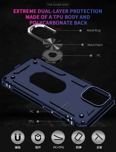 Vista 3 de KKBL - Funda para teléfono compatible con [iPhone 11], contraportada con protección contra golpes, anillo con función atril, color azul