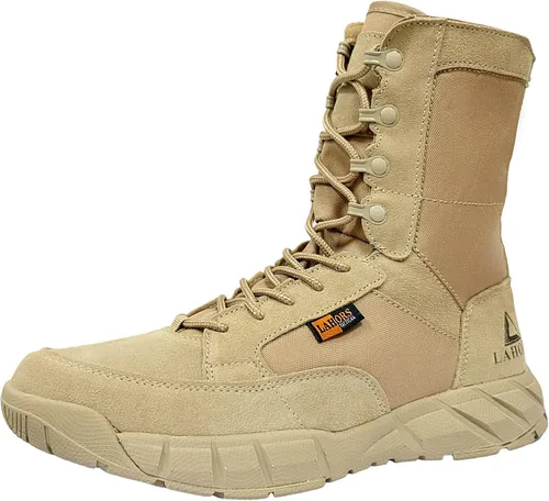Vista 10 de Zapatos tácticos ligeros para hombre, botas de combate, botas marrones coyote, entrenamiento militar, con cordones, senderismo al aire libre