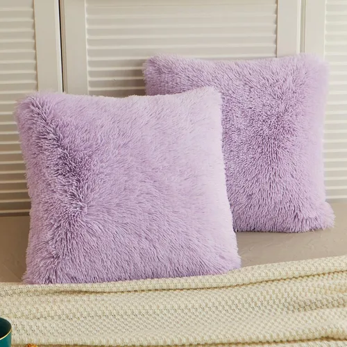 Vista 19 de LIFEREVO Paquete de 2 fundas de almohada de piel sintética, serie de lujo decorativa para el hogar de felpa peluda, funda de almohada peluda súper