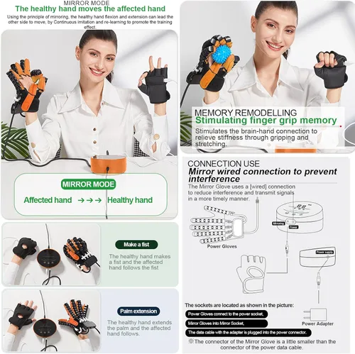 Vista 4 de Guantes de robot de rehabilitación de manos, equipo de entrenamiento de recuperación de hemiplejia, enderezamiento de dedos para recuperación