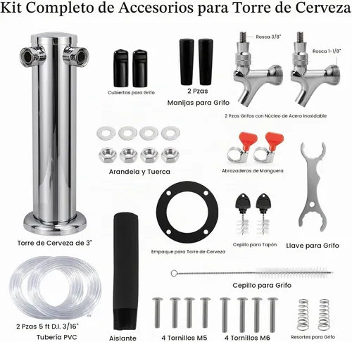 Vista 2 de MRbrew Torre de cerveza de doble grifo, torre Kegerator SS de 3 pulgadas y grifo de cierre automático de núcleo inoxidable, torre de barril
