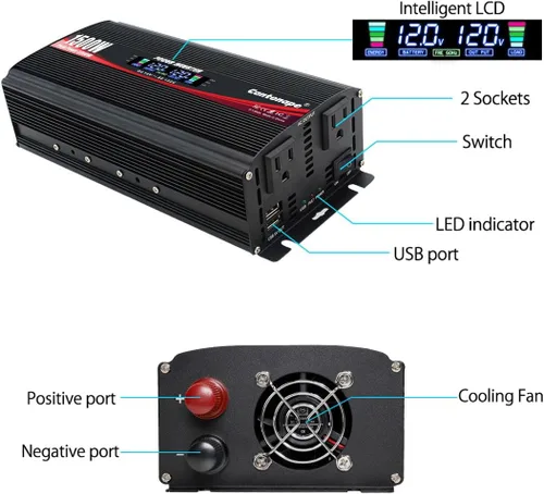 Vista 2 de Cantonape Inversor de corriente de 1500W 12V a 110V/120V convertidor