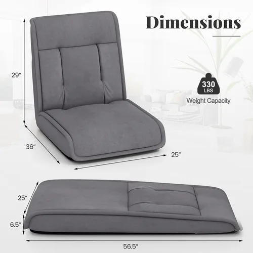 Vista 3 de COSTWAY Silla plegable de suelo, sofá convertible con respaldo ajustable de 14 posiciones, reposacabezas ajustable de 5 posiciones, silla acolchada