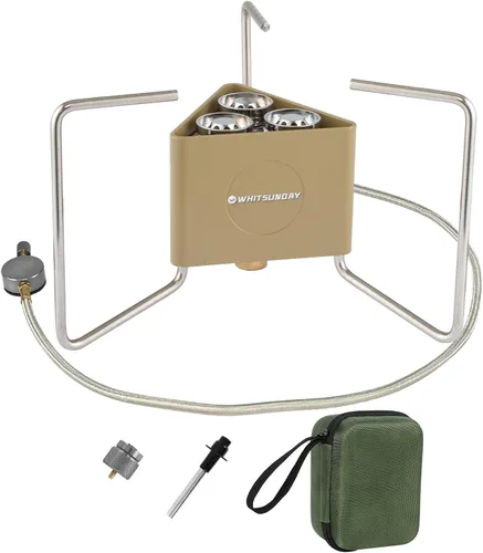 Vista 8 de Whitsunday Estufa de camping de 6800 W, 3 quemadores, resistente al viento, portátil, con adaptador de recipiente de combustible, encendido