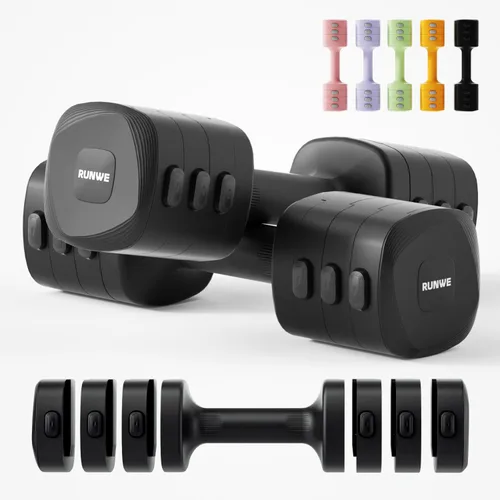 Vista 15 de Lightweight Adjustable Dumbbell Kettlebell Set - 4 in 1 Free Weight Set with Kettlebell Grip Converter, Each 2.2 3.3 4.4 5.5lb Quick Change