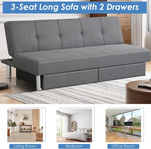 Vista 5 de OUDINI Sofá cama futón de tela, sofá futón convertible, sofá de espuma viscoelástica, sofá biplaza convertible, para sala de estar, dormitorio