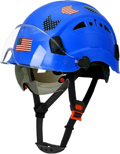 Vista 12 de Construction Hard Hats with Clear and Tinted Visor - OSHA Approved ANSI Z89.1 Dual Eye Protection Black Hard Hat with Chin Straps for Men