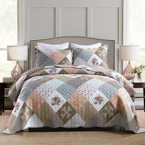 Vista 36 de Juego de cama de dos piezas, tamaño individual, de microfibra, reversible, de retazos, estilo floral, todas las estaciones, patrón de porcelana azul