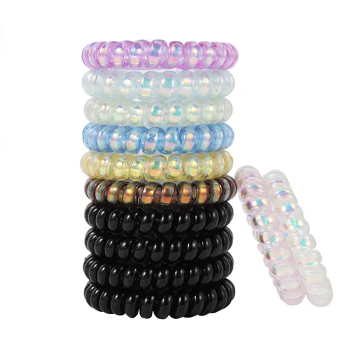 Vista 12 de Lazos para el cabello en espiral sin arrugas, coloridos lazos para el cabello sin rastro, lazos elásticos para el cabello, lazos para el cabello