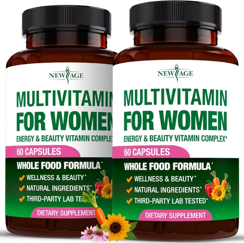 Vista 10 de NEW AGE Multivitamínico para mujer, complejo B, alimentos integrales, soporte para el cabello, hierro, multivitamínico todo en 1 para mujer