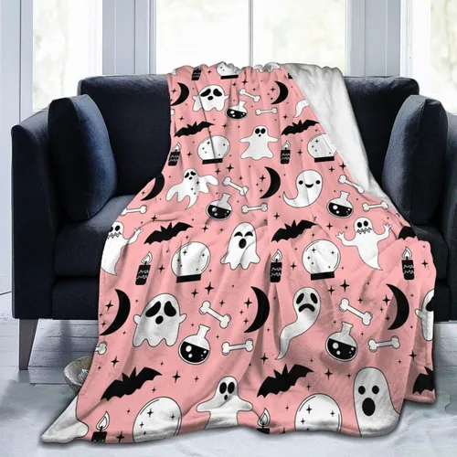 Vista 13 de Manta de Halloween de franela de forro polar suave, ligera, acogedora, cálida y linda, manta de felpa linda, manta para sala de estar, decoración