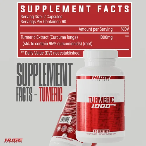 Vista 3 de Huge Supplements Cúrcuma, 1000 mg de extracto puro de raíz de cúrcuma por porción, 95% curcuminoides, suplemento antioxidante, sin OMG, sin gluten