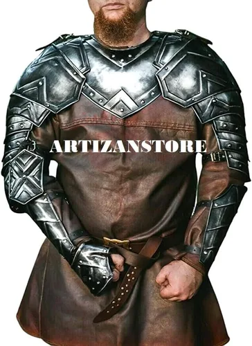 Vista 4 de ARTIZANSTORE Juego de ennegrecido estilo medieval hombros y tirantes LARP disfraz de Halloween de armadura de acero NA041942