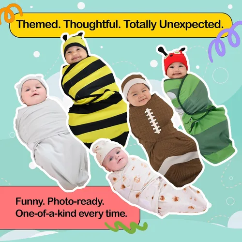 Vista 5 de Cuddle Club Juego de regalo para recién nacido, incluye manta para envolver, sombrero y sábana para cuna en estilos divertidos, para bebés niños