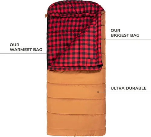 Vista 2 de Teton Bridger Sleeping Bag, Warm and Comfortable Camping Sleeping Bag, Tough Canvas Shell for Camping, Hunting, and Cold Weather Nuez pacana